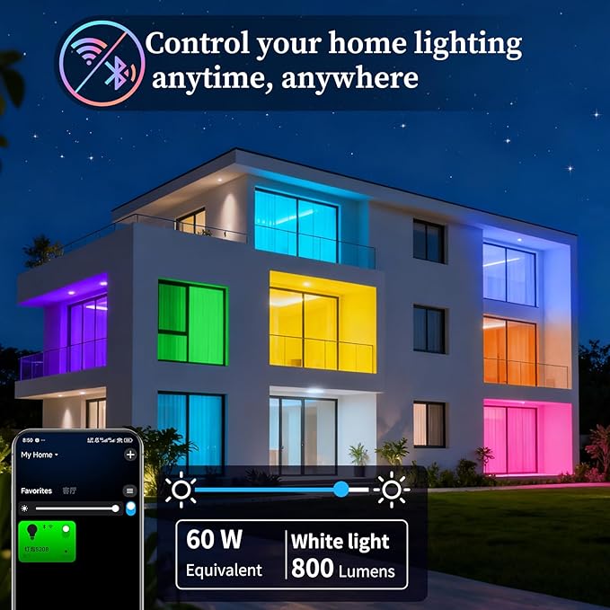 Meliya LED Smart Light Bulbs, Color Changing Dimmable & Timing Smart WiFi and Bluetooth Bulb, Compatible with Alexa and Google Assistant, RGBWW A19, 9W 800 Lumens, Music Sync, Voice Control (2 Pack)