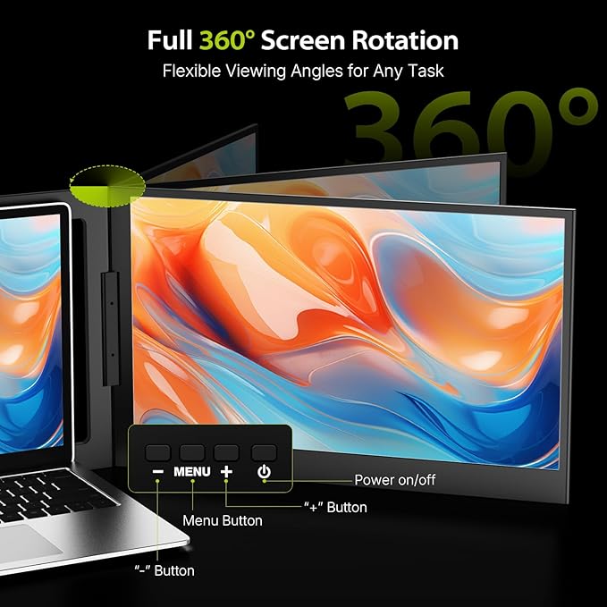 QQH Laptop Screen Extender, 15.6" 1080P Triple Portable Monitor Extender with Ultra-Slim Full HD IPS Display, USB-C Plug and Play Travel Dual Monitor for 12"-16" Laptops (Windows Only)