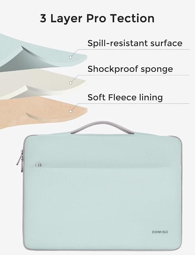 DOMISO 14 inch Laptop Case Sleeve Protective Cover Compatible with 15 inch MacBook Air M4 M3 M2,MacBook Pro,14-15 inch HP Dell ASUS Lenovo Chromebook,Waterproof Computer Cases Bag,Mint Green