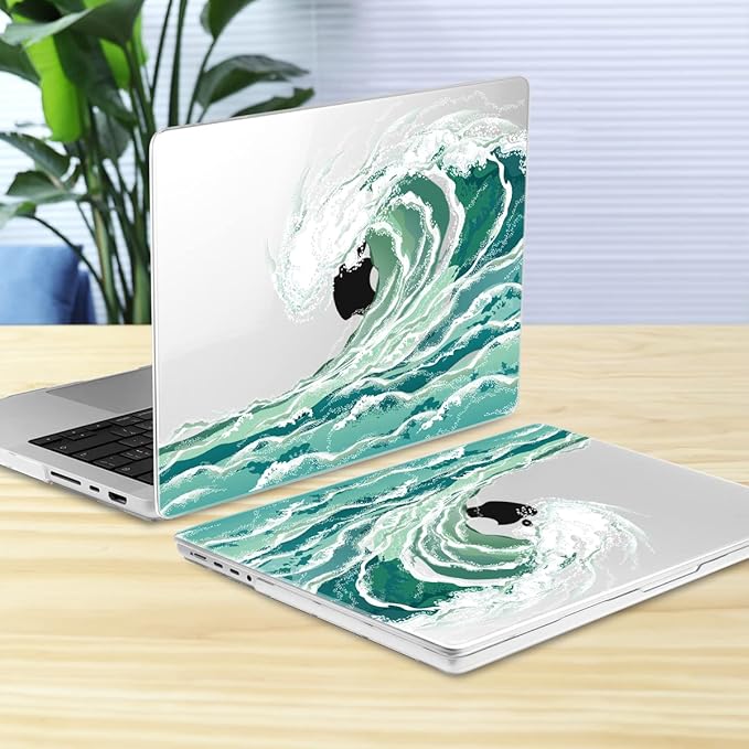 Batianda for MacBook Pro 14 Inch Case 2026-2021 Release M5 M4 M3 M2 M1 Pro/Max, 1.2mm Slim Creative Graphic Hard Shell Cover with Keyboard Cover, Screen Protector 4-in-1 Bundle, Wave