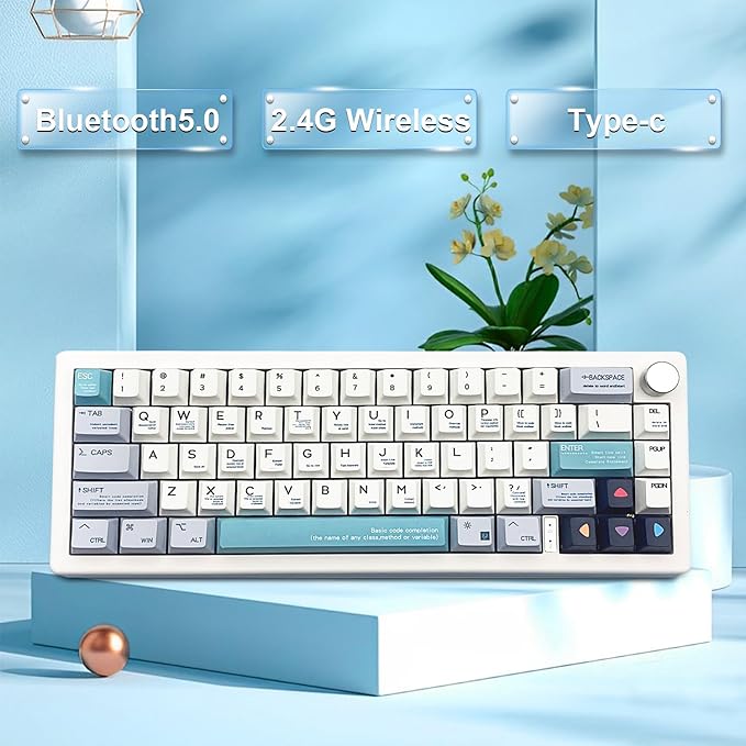 BOYI GMK67 Barebones Keyboard Kit,65% RGB Hot-Swap Gasket Mounted Tri-Mode BT/2.4GHz/USB-C 4000mAh Wireless Custom Programmable Mechanical Gaming Keyboard DIY Kit with Knob(White)