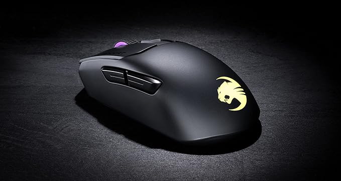 ROCCAT Kain 200 Wireless PC Gaming Mouse, AIMO RGB Backlit Lighting, Owl-Eye Optical Sensor, Ergonomic Mouse Feel, 5 Side Buttons, Adjustable Up to 16,000 DPI, Up to 50 Hour Battery Life, Black