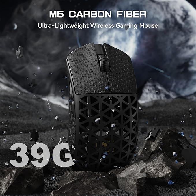 MAMBASNAKE M5 Ultra Carbon Fiber 8KHz Wireless Gaming Mouse,PAW3950 Sensor 42K DPI,39g Lightweight Tri-Mode 2.4GHz/BT/Wired Computer Mice,Web Driver Support,for Win/Mac/FPS/MOBA/Esports-Black(B)
