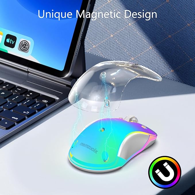 memzuoix 2.4G Wireless Mouse with Customizable Cover & 9-Color LED - Rechargeable Ergonomic, 1400 DPI, 5 Buttons, USB Receiver for PC/Mac - Blue