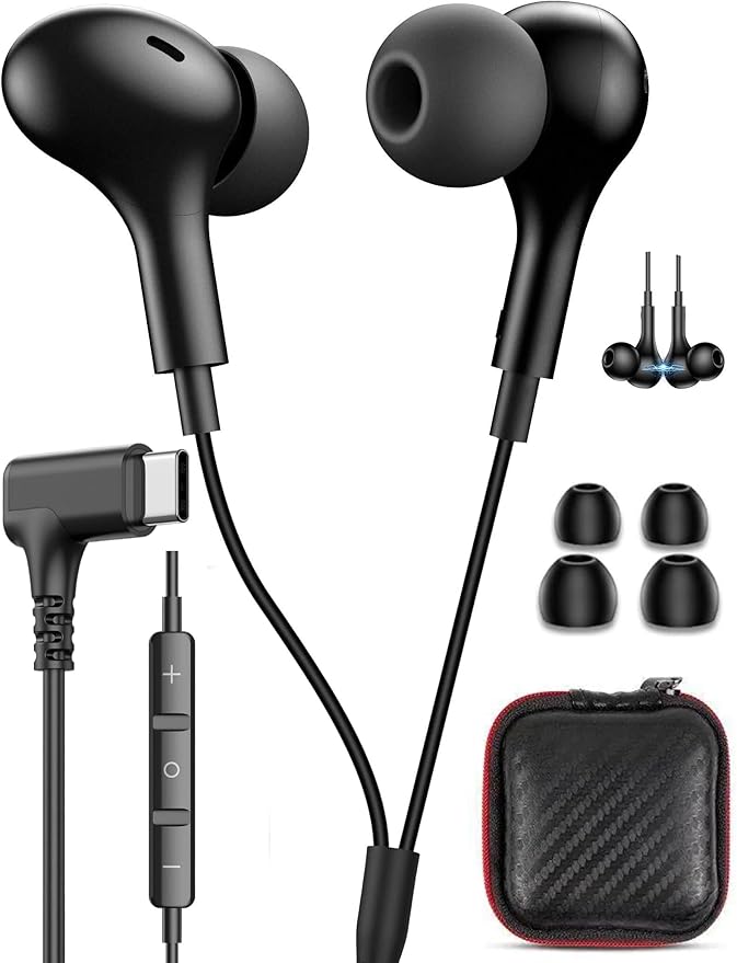 USB C Headphones for Samsung S26 Ultra S25 FE A16 A17,Right Angle Magnetic Wired Earbuds with Mic Control,Stereo Noise Isolation In-Ear Type C Earphone for iPhone 17 Pro Max 17e 16e 16 15 Pixel 10a 9a
