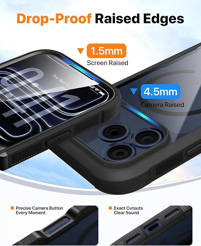 Diaclara Magnetic Designed for iPhone 17 Pro Max Case Full Body Bumper,[Compatible with MagSafe] Military Drop Proof Cover with Built-in Touch Sensitive Anti-Scratch Screen Protector, Black