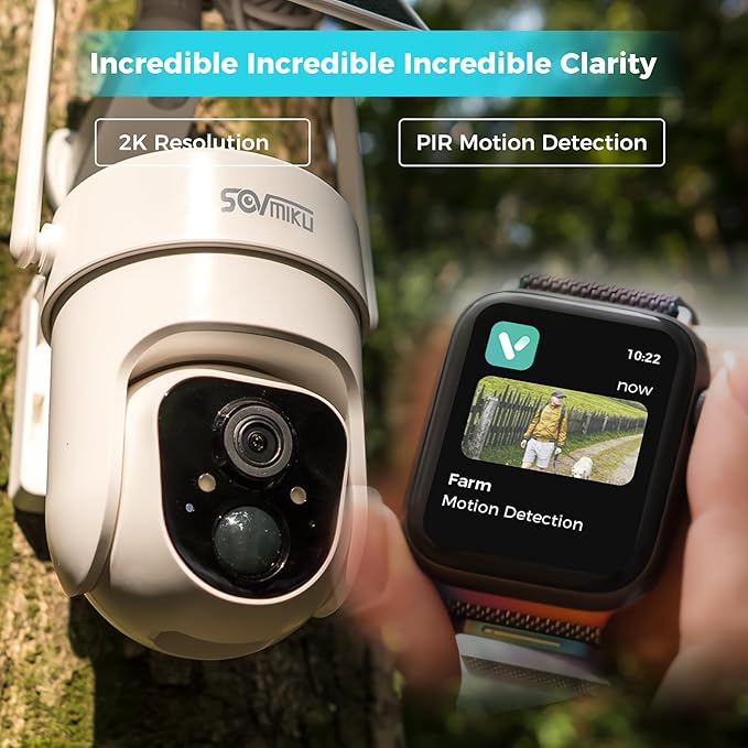Sovmiku CQ3 4G LTE Cellular Security Camera Wireless Outdoor, $14.9/Month for Unlimited Data, Easy to Setup, IP65 Waterproof, No Wi-Fi Surveillance Cam Two Way Audio, Color Night Vision, 32GB Included