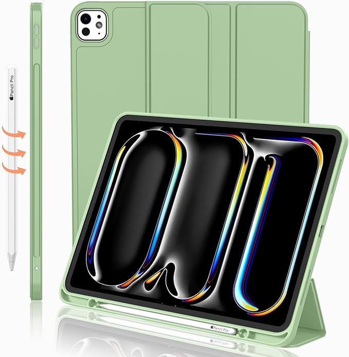 iMieet Case for iPad Pro 11 Inch (M5) 2025 /(M4) 2024 5th Gen, Trifold Stand Smart Cover with Pencil Holder and Soft TPU Back, Auto Wake/Sleep (Matcha Green)