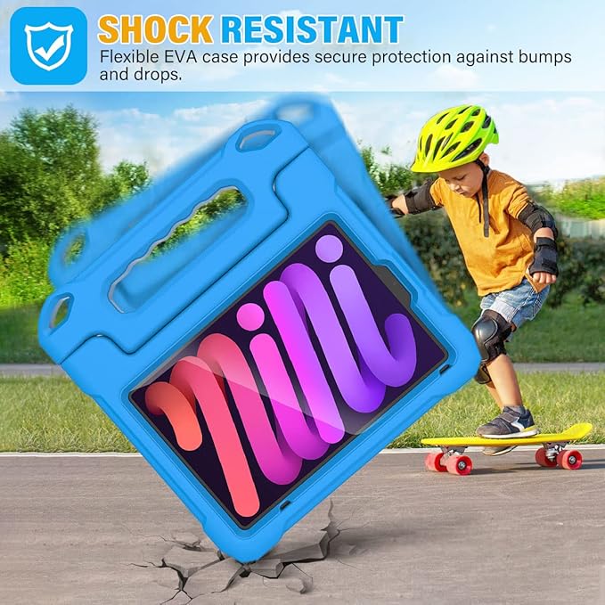 SUPLIK Kids Case for iPad mini 7 (A17 Pro) 2024 & Mini 6 2021, iPad mini 6th/7th Generation Case with Screen Protector, Durable Shockproof Handle Stand Cover for 8.3-inch iPad mini 6/7 Gen, Blue