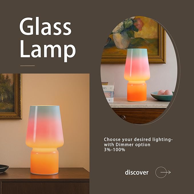 Mushroom Lamp,Mother's Day Gifts,Small Table Lamp,Cute Nightstand Kitchen Mini Lamp,Glass Table Lamp,Suitable for Bedrooms, Kitchens, Living Rooms, Bedside, Girl Gifts（Blue Gradient）