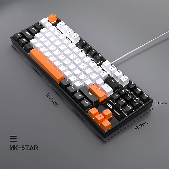 MageGee 75% Mechanical Gaming Keyboard, Yellow Switch, LED White Backlit, 87 Keys Compact TKL Wired Computer Keyboards for Windows Laptop PC Gamer - White/Black
