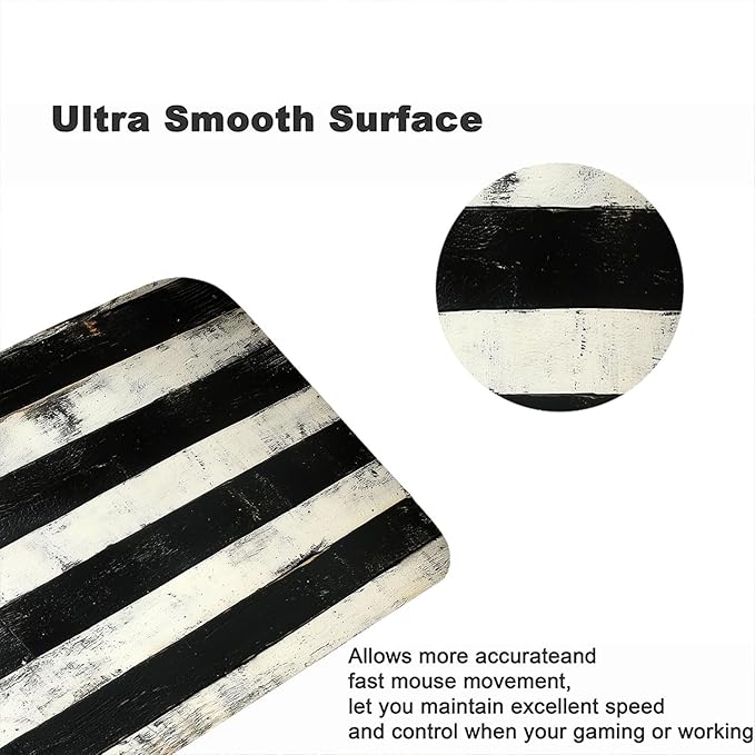 Wood American Flag Gaming Mouse Pad Black and White Stripes Rustic Mousepad XL Large Gaming Mouse Pad Laptop Keyboard Mat Desk Pad 31.5"x11.8" Office Computer Keyboard Laptop Home
