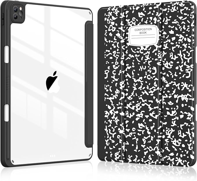 Soke Case for iPad Pro 12.9 Inch (6th/5th/4th/3rd Generation, 2022/2021/2020/2018) - Pencil Holder + Auto Sleep/Wake + Camera Protection, Transparent Shockproof Back Cover, Book Black