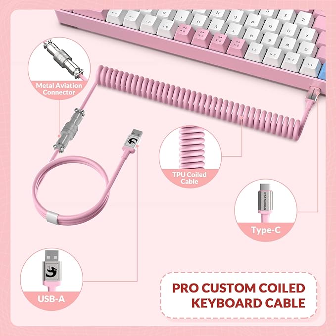ZIYOU LANG RK-T8PR0 Wired 65% Mechanical Gaming Keyboard and Mouse Combo with RGB LED Backlit Anti-ghosting TKL Mini 68 Key Coiled C to A Cable Tactile Blue Switch for PS4 PS5 Xbox PC Mac Gamer(Pink)