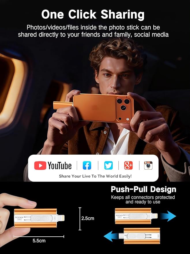 256GB Flash Drive Intended for Phone, USB External Memory Stick Storage Backup for Photos Videos, Plug and Play No APP Required, Compatible with iPhone iPad Android and PCs (1 Pack-Orange)