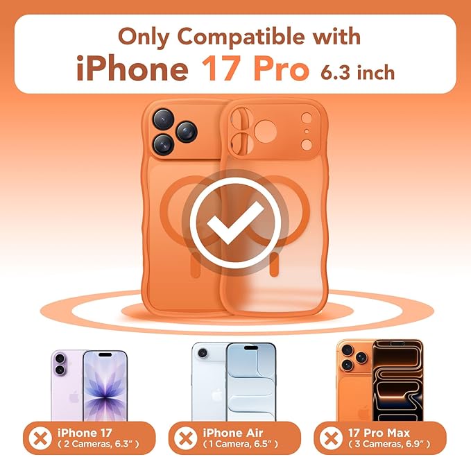 CAPRARO Magnetic for iPhone 17 Pro Case for Women Girls, Upgraded [Full Camera Protection] [Compatible with MagSafe] Cute Wave Translucent Matte Phone Case for iPhone 17 Pro, Cosmic Orange