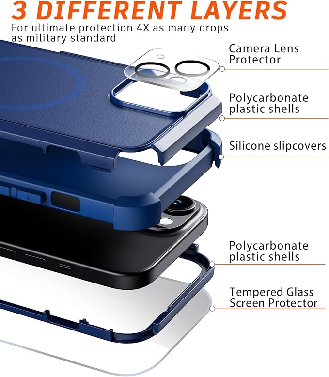 Diverbox for iPhone 15 Case [Compatible with MagSafe] [Shockproof] [Dropproof] [with Screen Protector ] Heavy Duty Protection Phone Case Cover for Apple iPhone 15 2023 6.1 inch (Blue)
