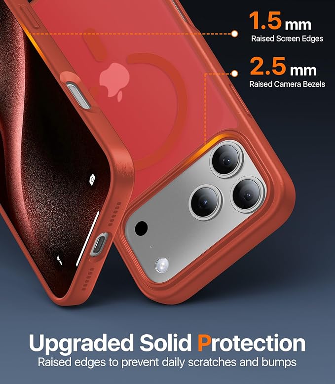 Magnetic for iPhone 17 Pro Max Case,[Anti-Slip][Compatible with MagSafe][Military Grade Drop Protection] Shockproof Protective Translucent Matte Phone Case for iPhone 17 Pro Max Case,Red