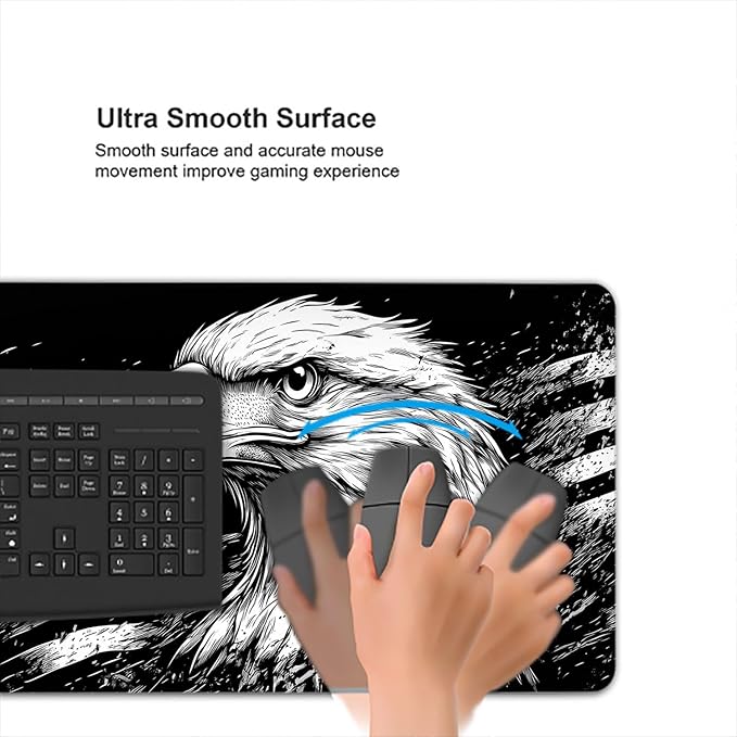 Vintage Eagle American Flag Extended Gaming Mouse Pad Mat with Stitched Edge Non-Slip Base Big Mouse Pad 31.5"x11.8" Office Computer Keyboard Laptop Home