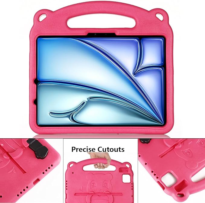 Case for Apple iPad Air 11 inch (M3/M2) & iPad Pro 11 inch Case (M5/M4) 2025/2024 with Kickstand/Handle Kids-Proof Lightweight Soft EVA Foam Shockproof Slim Stand Tablet Cover, Rose Panda