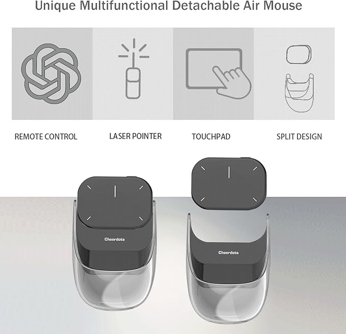 Cheerdots2 Bluetooth Detachable Air Mouse Touchpad Mouse & Wireless Presenter, Voice Control, and Laser Pointer – Detachable, Perfect for Mac & Windows (CHP04 Recording)