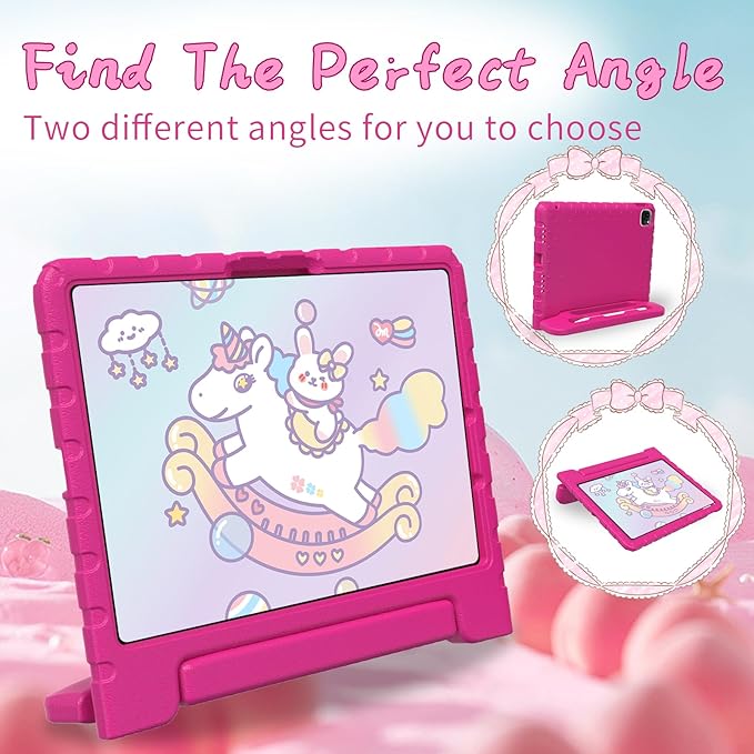 for iPad Pro 11 inch Case 2024 M4, Kids Proof Super Protection Cover for iPad Pro 11" with Pencil Holder & Anti-Slip Handle Stand - Rose Red