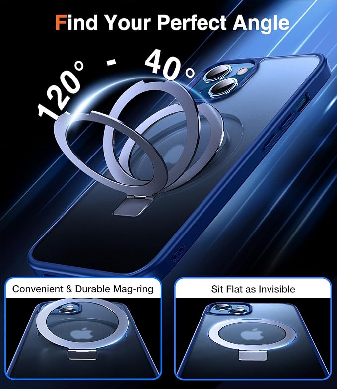 Chicfun 3-in-1 [Magnetic+Kickstand+Ring Holder] for iPhone 15 Plus Case with Stand Ring Holder， Compatible with MagSafe, Military Shockproof Kickstand Phone Case iPhone 15 Plus Cover Blue
