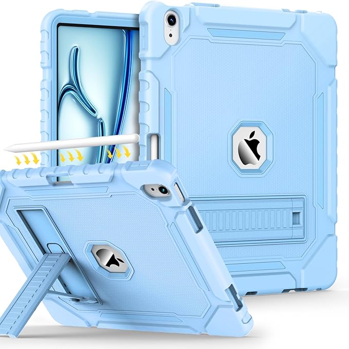 Grifobes Case for iPad Air 13-inch (M4/M3/M2) 2026/2025/2024, Heavy Duty Shockproof Rugged Protective Cover with Pencil Holder/Built-in Stand for i Pad Air 13" (Sky Blue)