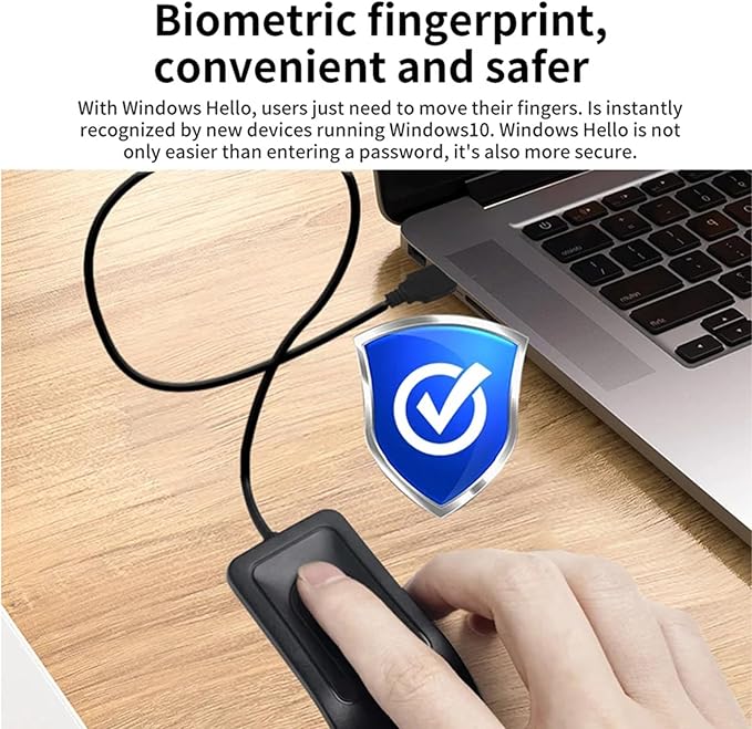 USB Fingerprint Reader for Windows 10 Hello, Biometric Fingerprint Scanner, High Security 508DPI Password Free Operation for PC Login & Office File Encryption