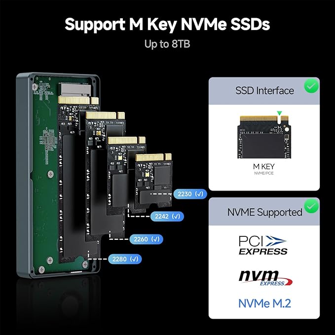 fanxiang 40Gbps M.2 NVMe SSD Enclosure with Cooling Fan, Compatible with USB4/3.2/3.1/3.0, Thunderbolt 3/4, USB Adapter/Reader, Supports M Key and Size 2230/2242/2260/2280 SSDs, MP400