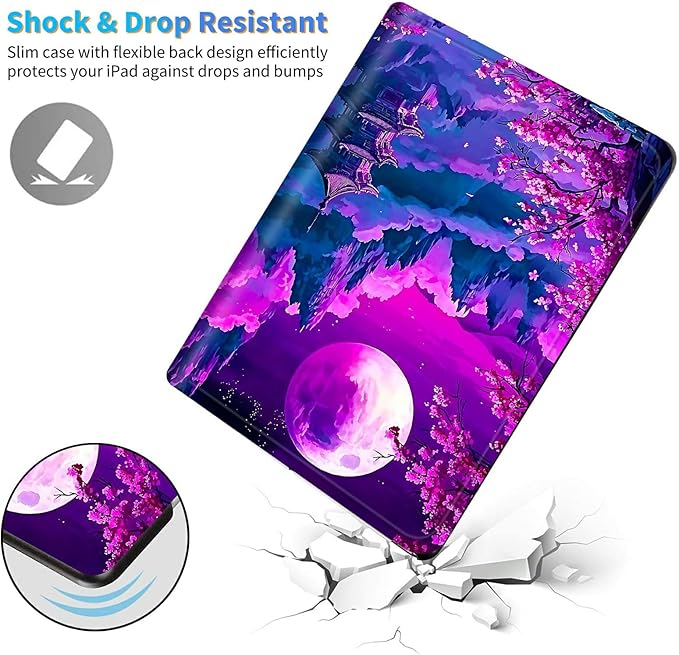 for Amazon Kindle Fire 7 (9th/7th/5th Generation, 2019/2017/2015 Release) 7" Tablet Case, Slim Kickstand Stand Leather Smart Cover with Auto Wake/Sleep, Purple Mountain Moon