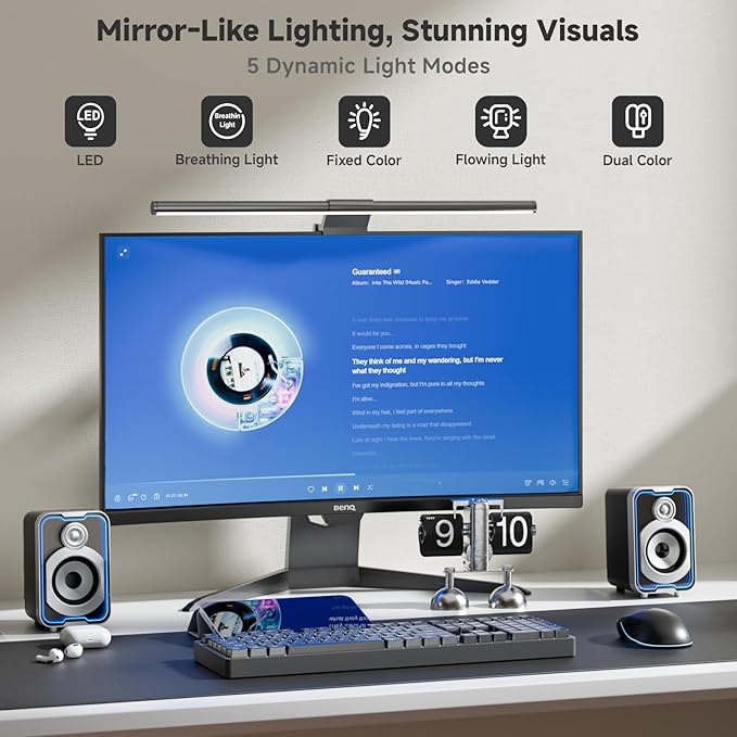 SOULION 2.0 Computer Speakers, 10W USB-Powered Bluetooth Wired PC Speaker with Easy-Control Pod for Desktop, Tiny Desk Soundbar with 5 Mirror-Like LED Light Modes for Monitor Laptop Gaming Music Black