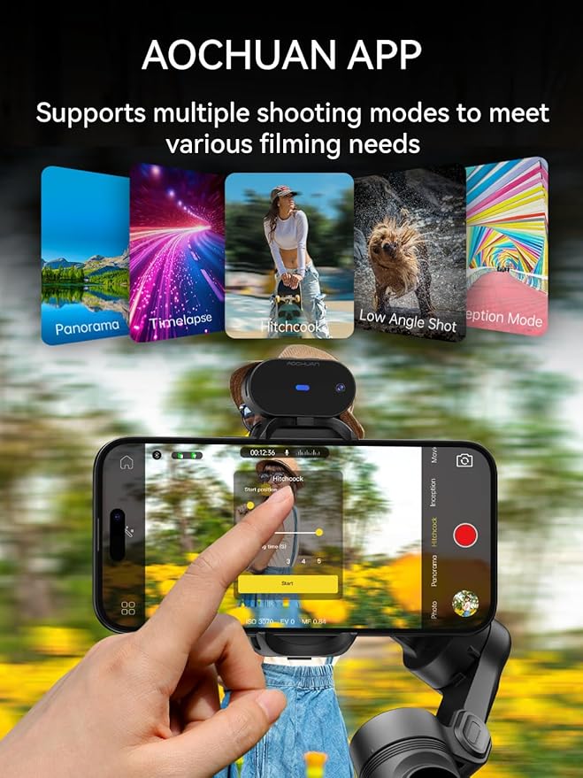 AOCHUAN Gimbal Stabilizer for Smartphone with AI Tracking Sensor, Gimbal with Focus Wheel for Phone/Android, Phone Stabilizer with 7.0 Anti-Shake for Video Recording-Smart XE AI