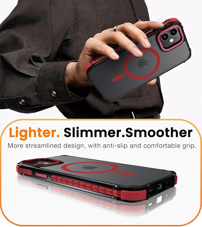 DEERLAMN Strong Magnetic Case for iPhone 12/12 Pro 6.1-Inch,[Compatible with Magsafe][Military Grade Drop Protection] Translucent Matte Shockproof Protective Phone Cover-Frosted Red