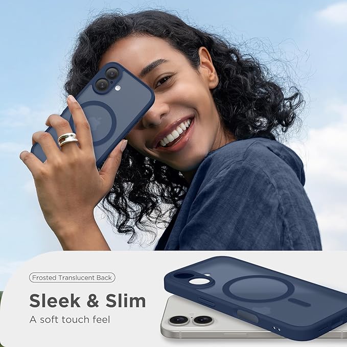CAPRARO Magnetic Compatible with iPhone 16 Case, Upgraded [Full Camera Protection] [Compatible with MagSafe] Protective Translucent Matte Women Girl Phone Case Cover, Navy Blue