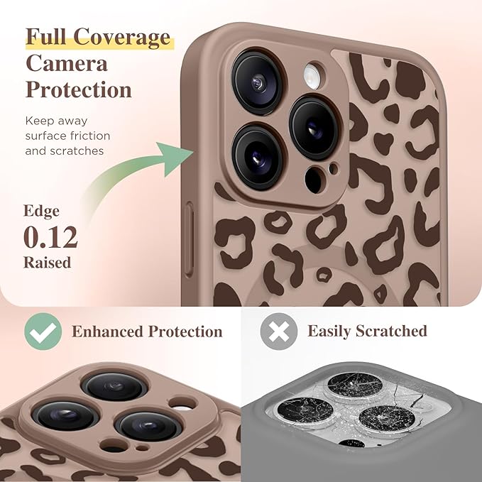 GVIEWIN for iPhone 16 Pro Max Case Compatible with MagSafe, [Military Grade Protection] [Screen Protector] Full Camera Protection Floral Translucent Women Magnetic Phone Case, Leopard/Brown