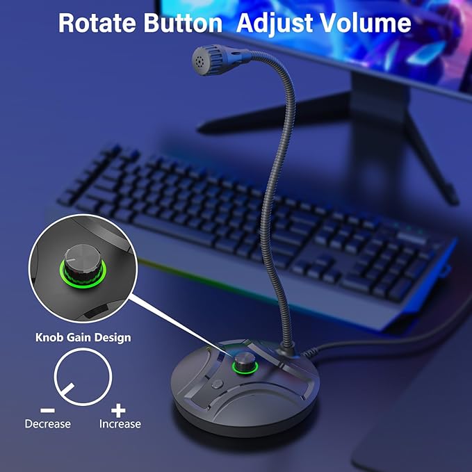 USB Computer Microphone, Plug & Play Desktop Condenser Mic for PC & Gaming with Volume Knob and One-Touch Mute Button, Compatible with Windows/Mac, Ideal for YouTube,Streaming(Black)