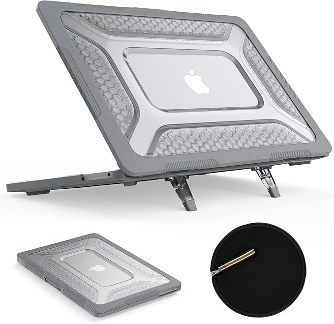 SEYMAC stock Case for MacBook Air 13.6 inch, Shock-Absorbing Protection with Folding Stand &Mouse Pad Case for MacBook Air 13.6 inch, Gray
