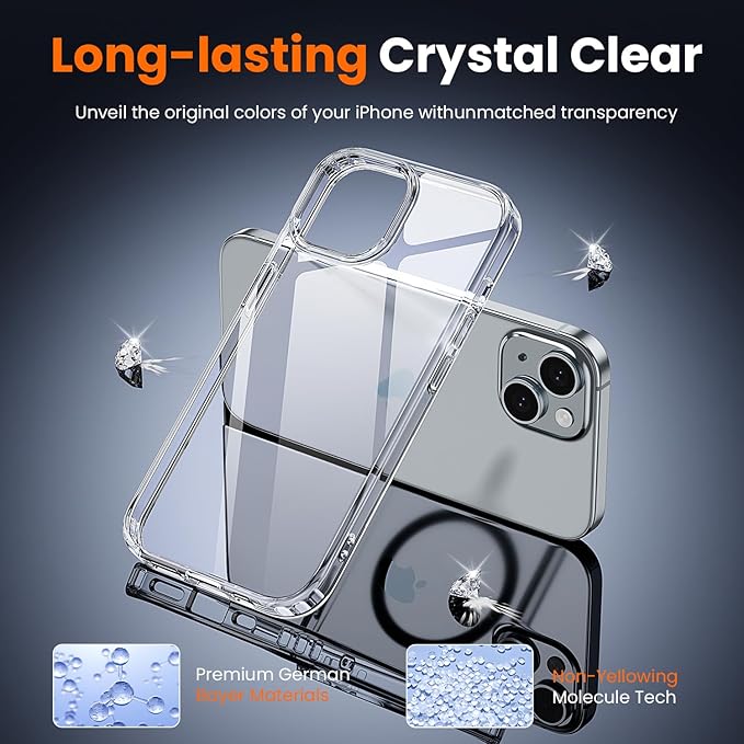 toushion 3 in 1 for iPhone 15 Case Clear,[Yellowing-Resistant Acrylic Back] Screen Protector *1 & Camera Lens Protector*1, Shockproof for iPhone 15 Phone Case 6.1 inch Clear