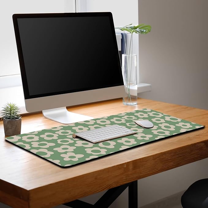 Keyboard Mouse Pad Green, Office Big Desk Pads Desk Decor for Girls Gaming Mouse Pads, Long Gaming Mouse Pad Non-Slip Rubber Base, 35.4 X 15.7 inch for Work/Game/Office/Home Vintage Flowers