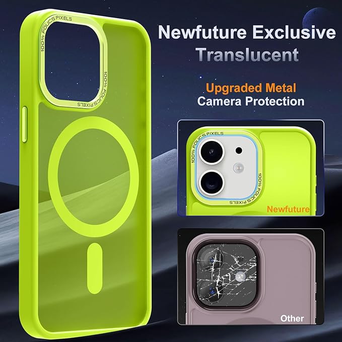 Newfuture Designed for iPhone 12 Case/iPhone 12 Pro Case with Magnetic [13 FT Military Drop Protection] [Compatible with Magsafe] Slim Shockproof with Anti-Fingerprint Phone Case, Fluorescent Green