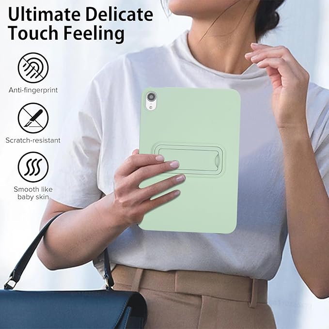 Case for iPad mini 7th & 6th Gen with Kickstand, Soft TPU + Hard PC Ultimate Delicate Touch Feeling Shockproof Protective Back Cover for iPad mini 7th 6th Women Men, Mintgreen