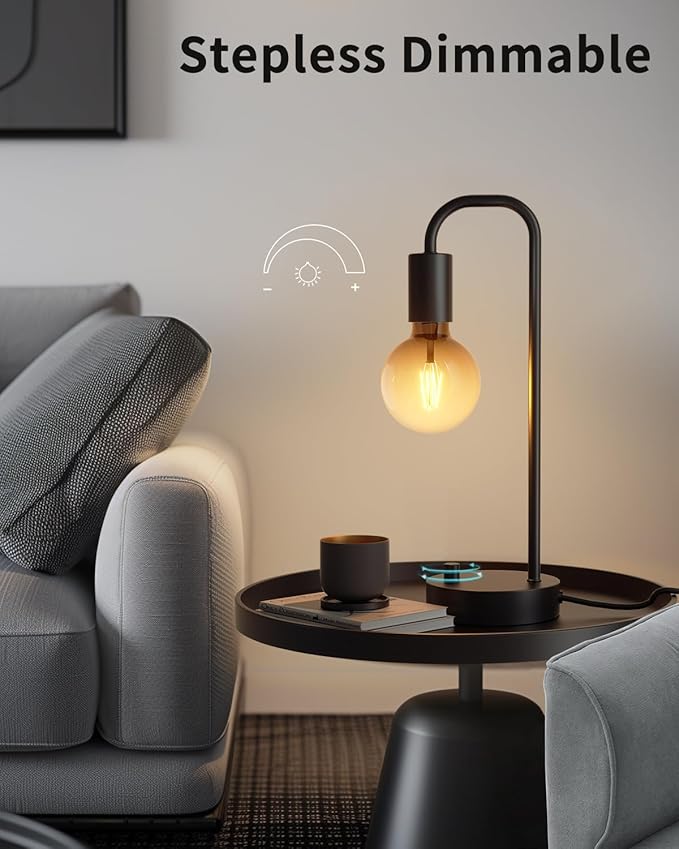 ONEWISH Industrial Table Lamp Set of 2, Fully Dimmable Beside Lamp with Gradient Black Art LED Bulb, Modern Nightstand Desk Lamps for Bedroom, Living Room, Office, Reading(Bulb Included)