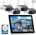 Camcamp Solar Security Cameras Wireless Outdoor, Quick Installation, No Subscription Cameras for Home Security Camera System, 10CH Expandable, 2.4 & 5GHz, 4 Cameras with Monitor