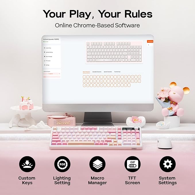 EPOMAKER TH99 PRO 96% Mechanical Keyboard with Screen & Knob, 10000mAh, 2.4Ghz/BT, Hot Swap, Custom Driver, RGB Backlight, PBT Keycap, Wireless Gaming Keyboard for PC/Mac (Pink, Sea Salt Silent)
