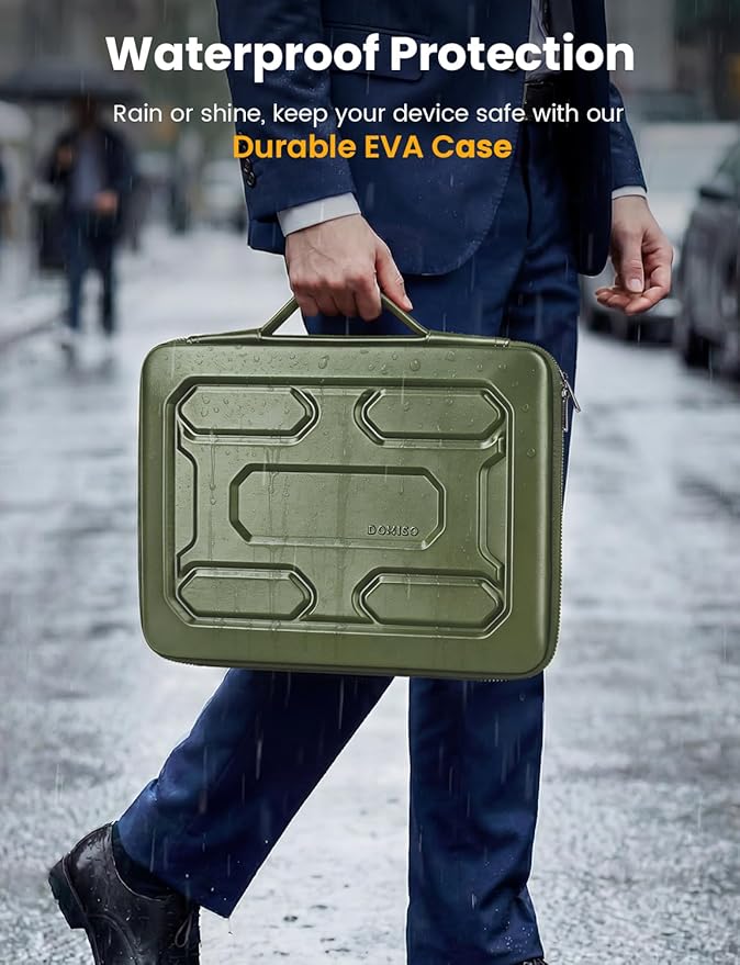 DOMISO Laptop Hard Case 17-17.3 inch Waterproof Shockproof Hard Shell Laptop Sleeve with Handle & Storage Pocket, Compatible with MacBook, HP, Dell, Green