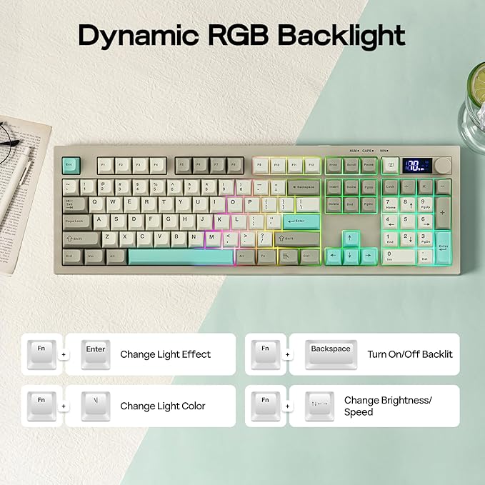 EPOMAKER Aula S102 PRO Membrane Gaming Keyboard with TFT Screen, Volume Knob & Number Pad, BT/2.4G/USB, RGB Backlit, Creamy Silicone Structure, Silent Keyboard for PC Game/Office (Grey)