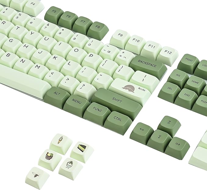 GTSP 124-Key Matcha Keycaps for 65 75 100 Percent 60% Keyboard XDA Keycap Set Dye-Sub for Cherry Mx Gateron Kailh Switch (Matcha English)