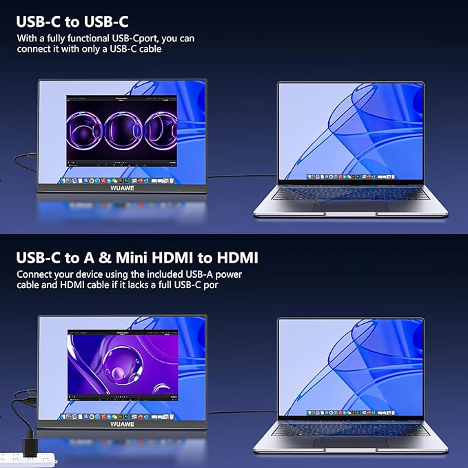 WUAWE 16 Inch Portable Gaming Monitor 1920x1200P FHD | 60hz Refresh Rate & HDR for PS5/Switch | Ultra-Thin 0.3" Built-in Speakers, Eye Care | Plug&Play for Laptop/Mac/Phone | Student Gift(Blue)