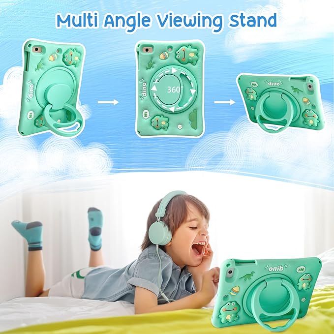 Kids Friendly Case for iPad (A16) 11th Generation 11 Inch (2025), iPad 10th Generation 10.9 Inch (2022), Cute Design EVA Kickstand Shockproof Bumper Case with Shoulder Strap Cover, Dinosaur
